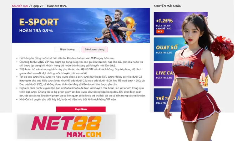 Net88 cược E-sport hoàn trả 0.9% cho hạng Kim Cương Net88 cược E-sport hoàn trả 0.9% cho hạng Kim Cương