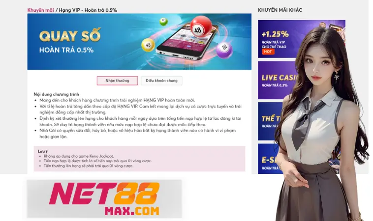 Net88 quay số hoàn trả 0.5% cho hạng nào? Net88 quay số hoàn trả 0.5% cho hạng nào?