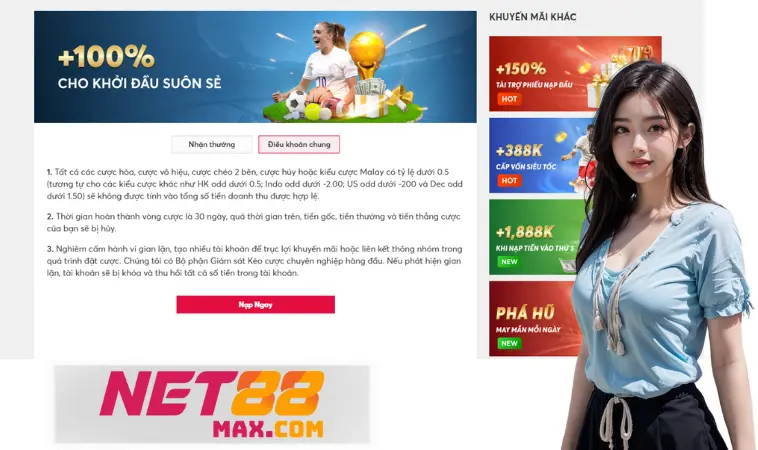 Net88 thưởng 100%, tối đa lên tới 20 triệu