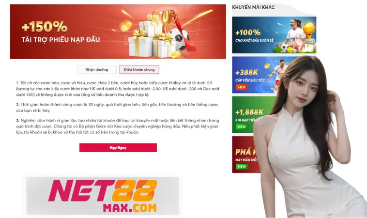 Net88 thưởng 150%: Nội dung chi tiết cần nắm rõ